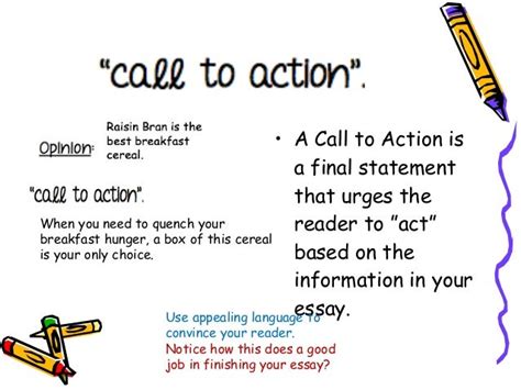 what is a call of action in an essay? it's often used to encourage the reader to take a specific action after reading the essay.